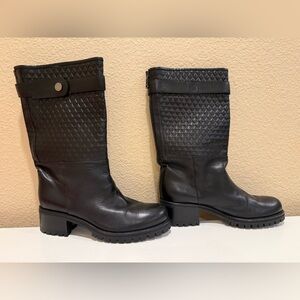 Belstaff Women’s black quilted leather High boots Motorcycle Biker